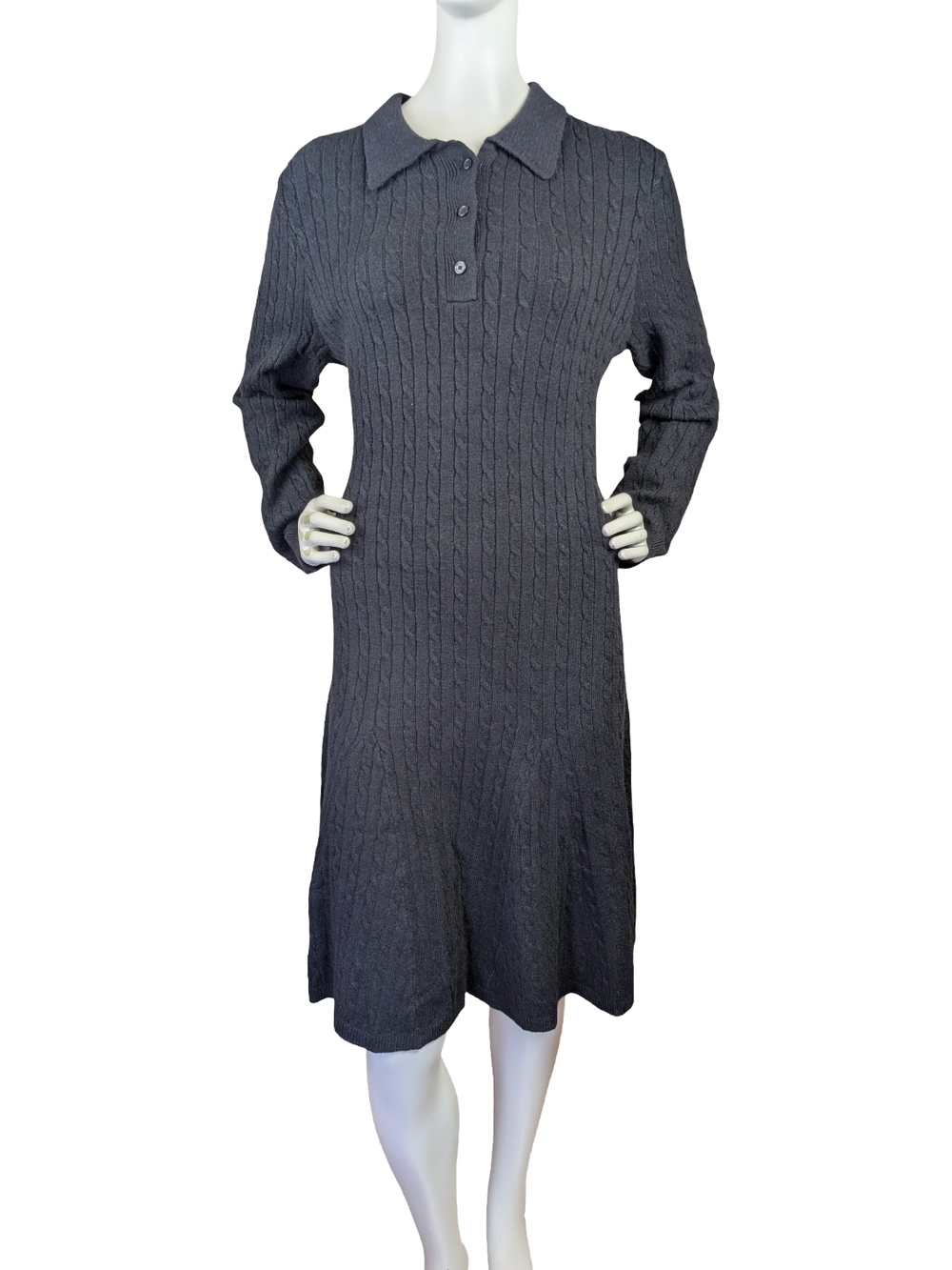 NWT Isaac Mizrahi New York Black Polo Sweater Dress Cable Knit Preppy Large